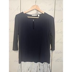 Hugo Boss Womens Navy Blue Keyhole 3/4 Sleeve Top Size Small Made in Portugal